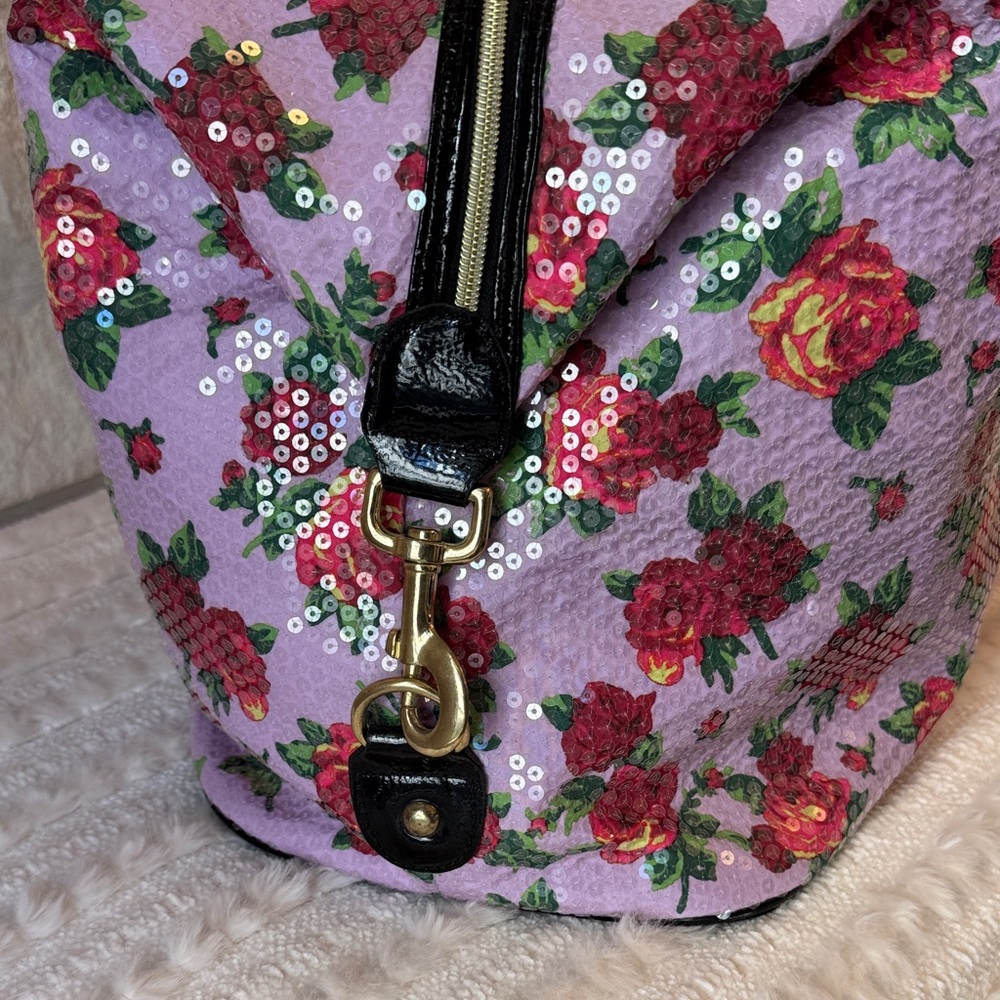 Betsey Johnson-Pink Floral Travel Bag with Black Accents - Picture 10 of 11